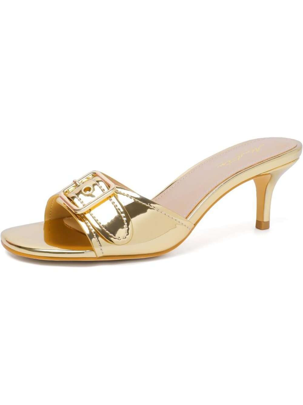 Women's Gold Faux Leather Summer Stiletto Slip On Backless Dressy Heel Sandals
